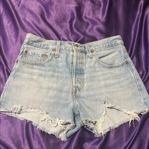 Levi’s Light Blue Distressed Denim Shorts